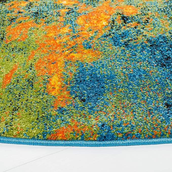 SAFAVIEH Galaxy Collection 6'7" Round Blue/Yellow GAL117L Modern Abstract Non-Shedding Living Room Dining Bedroom Foyer Area Rug