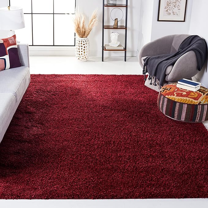 SAFAVIEH Santa Monica Shag Collection 6'7" x 9'6" Maroon SGN725 Solid Non-Shedding Living Room Bedroom Dining Room Entryway Plush 2-inch Thick Area Rug