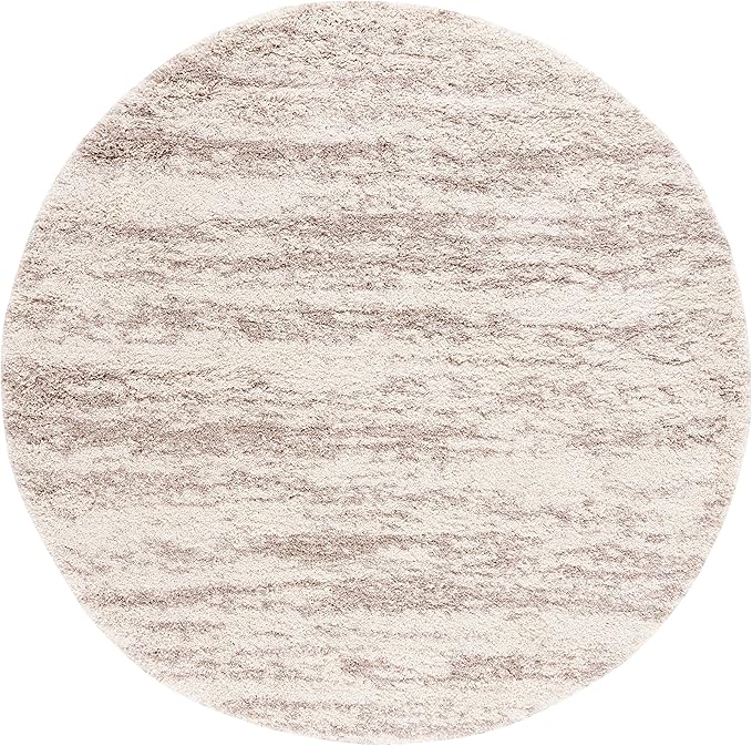 SAFAVIEH Hudson Shag Collection Area Rug - 8' Round, Ivory & Beige, Modern Design, Non-Shedding & Easy Care, 2-inch Thick Ideal for High Traffic Areas in Living Room, Bedroom (SGH206B)