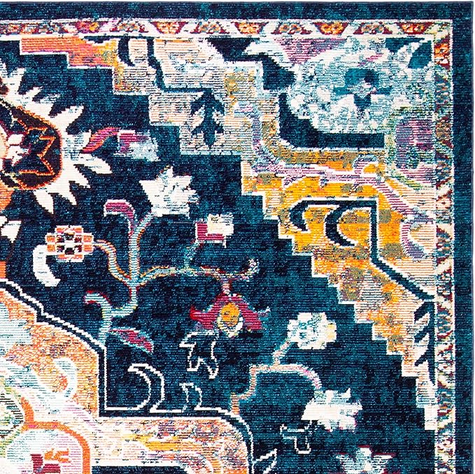 SAFAVIEH Crystal Collection Area Rug - 8' x 10', Navy & Fuchsia, Medallion Distressed Design, Non-Shedding & Easy Care, Ideal for High Traffic Areas in Living Room, Bedroom (CRS501H)