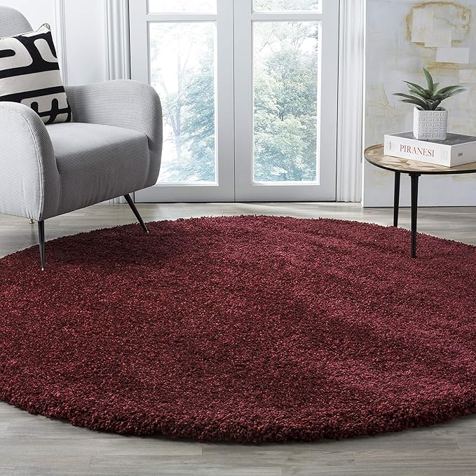 SAFAVIEH Santa Monica Shag Collection Accent Rug - 3' Round, Maroon, Non-Shedding & Easy Care, 2-inch Thick, Ideal for The Living Room, Dining Room, Bedroom (SGN725-4242-3R)