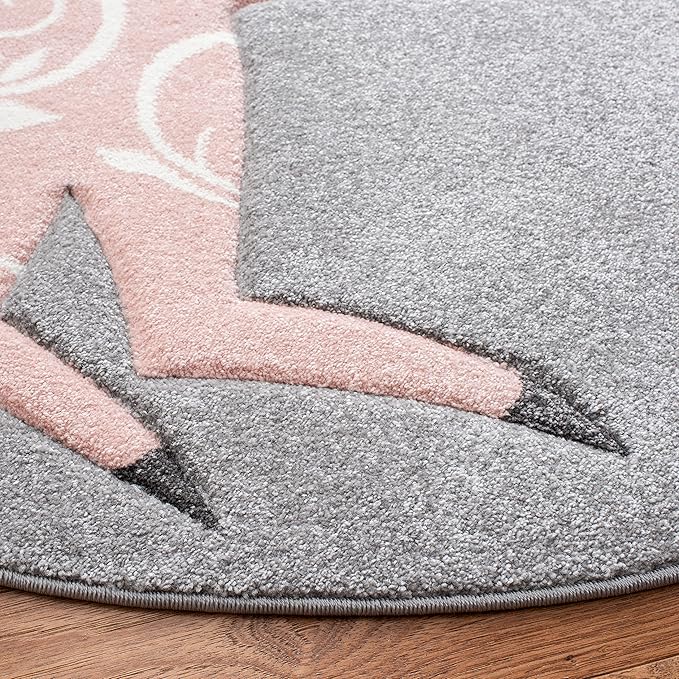 SAFAVIEH Carousel Kids Collection 3' Round Grey/Pink CRK163F Unicorn Non-Shedding Playroom Nursery Bedroom Area Rug