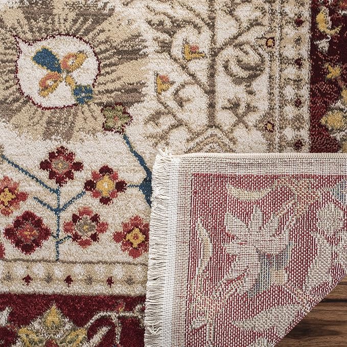 SAFAVIEH Kashan Collection Accent Rug - 3'3" x 4'1, Ivory & Red, Traditional Oriental Design, Non-Shedding & Easy Care, Ideal for High Traffic Areas in Entryway, Living Room, Bedroom (KSN303D)