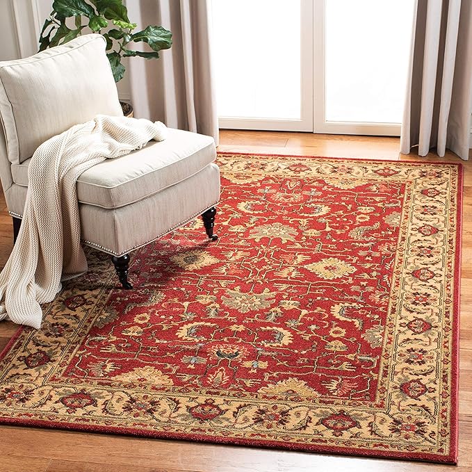 SAFAVIEH Mahal Collection Accent Rug - 3' x 5', Red & Beige, Traditional Oriental Design, Non-Shedding & Easy Care, Ideal for High Traffic Areas in Entryway, Living Room, Bedroom (MAH693Q)