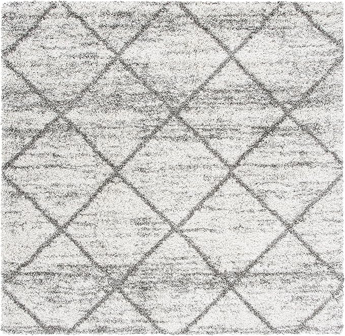 SAFAVIEH Hudson Shag Collection Area Rug - 7' Square, Grey & Beige, Modern Trellis Design, Non-Shedding & Easy Care, 2-inch Thick Ideal for High Traffic Areas in Living Room, Bedroom (SGH281J)