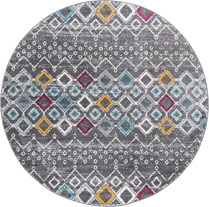 SAFAVIEH Amsterdam Collection 5'1" Round Dark Grey/Ivory AMS108H Moroccan Boho Non-Shedding Entryway Foyer Living Room Bedroom Kitchen Area Rug