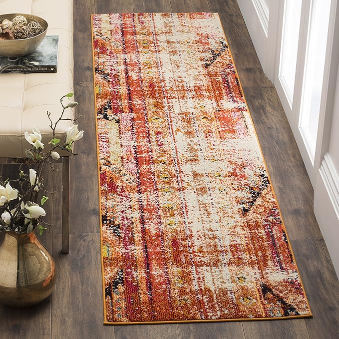 SAFAVIEH Monaco Collection Runner Rug - 2'2" x 12', Orange & Multi, Boho Chic Tribal Distressed Design, Non-Shedding & Easy Care, Ideal for High Traffic Areas in Living Room, Bedroom (MNC222H)