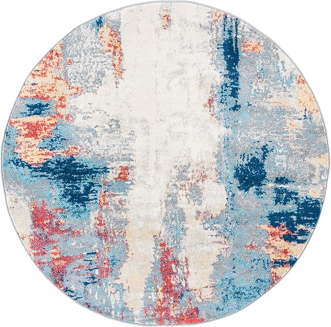 SAFAVIEH Jasper Collection Area Rug - 8' Round, Grey & Red, Modern Abstract Design, Non-Shedding & Easy Care, Ideal for High Traffic Areas in Living Room, Bedroom (JSP101C)