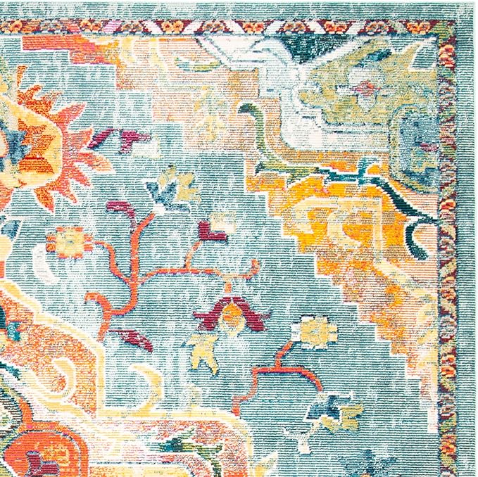 SAFAVIEH Crystal Collection Area Rug - 5' x 8', Teal & Orange, Medallion Distressed Design, Non-Shedding & Easy Care, Ideal for High Traffic Areas in Living Room, Bedroom (CRS501J)