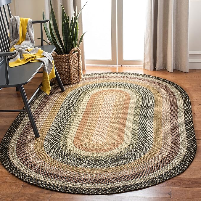 SAFAVIEH Washable Rug Outdoor Braided Collection - 4' x 6' Oval, Multi, Handmade & Reversible, Non-Shedding & Easy to Clean, Ideal for Patio, Backyard, Mudroom (BRD308A)