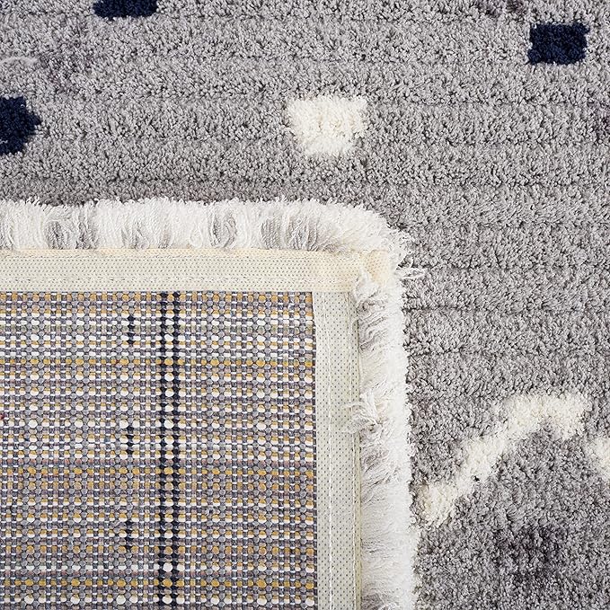 SAFAVIEH Marrakech Collection Accent Rug - 4' x 6', Grey & Navy, Moroccan Boho Tribal Rustic Design, Non-Shedding & Easy Care, Ideal for High Traffic Areas in Entryway, Living Room, Bedroom (MRK612F)