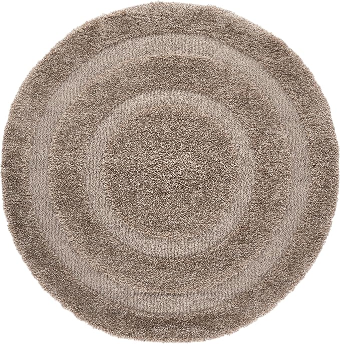 SAFAVIEH Florida Shag Collection Area Rug - 4' Round, Beige & Beige, Border Design, Non-Shedding & Easy Care, 1.2-inch Thick Ideal for High Traffic Areas in Living Room, Bedroom (SG454-1313)
