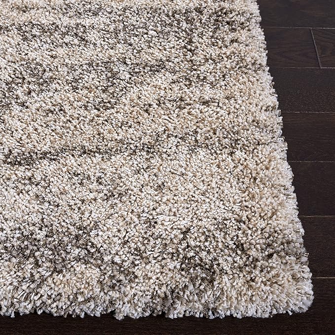 SAFAVIEH Hudson Shag Collection Area Rug - 2'3" x 12' Runner, Ivory/Grey, Geometric Design, Plush 1.9 Inch Thick Ideal for High Traffic Areas in Living Room, Bedroom, Dining (SGH206A)