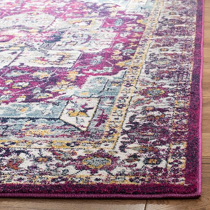 SAFAVIEH Evoke Collection Area Rug - 5'3" x 7'6", Fuchsia & Ivory, Oriental Medallion Distressed Design, Non-Shedding & Easy Care, Ideal for High Traffic Areas in Living Room, Bedroom (EVK275R)
