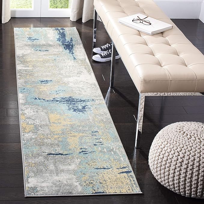 SAFAVIEH Jasper Collection Runner Rug - 2' x 20', Grey & Gold, Modern Abstract Design, Non-Shedding & Easy Care, Ideal for High Traffic Areas in Living Room, Bedroom (JSP101A)
