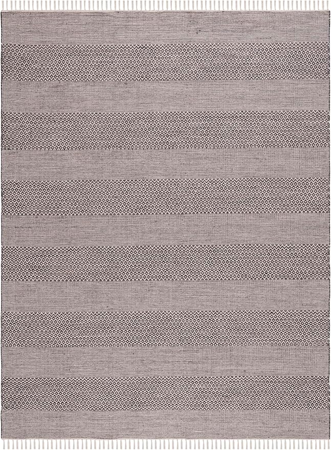 SAFAVIEH Montauk Collection Area Rug - 8' x 10', Ivory & Anthracite, Handmade Flat Weave Boho Farmhouse Cotton Tassel Fringe, Ideal for High Traffic Areas in Living Room, Bedroom (MTK330N)