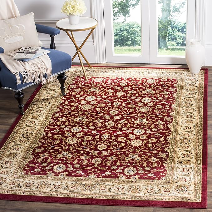 SAFAVIEH Lyndhurst Collection Area Rug - 5' Square, Red & Ivory, Traditional Oriental Design, Non-Shedding & Easy Care, Ideal for High Traffic Areas in Living Room, Bedroom (LNH312A)