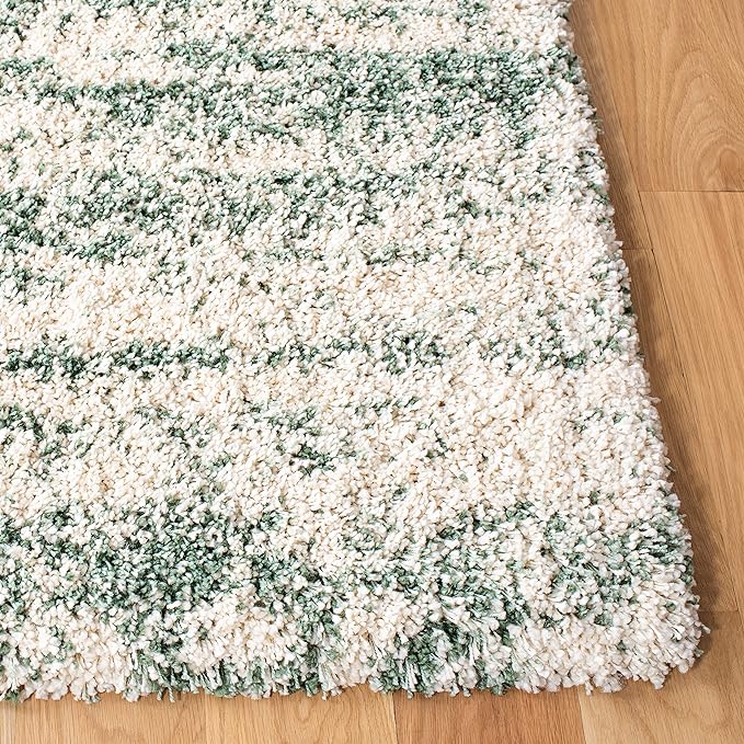 SAFAVIEH Hudson Shag Collection Accent Rug - 3' x 5', Ivory & Green, Modern Design, Non-Shedding & Easy Care, 2-inch Thick Ideal for High Traffic Areas in Entryway, Living Room, Bedroom (SGH206Y)