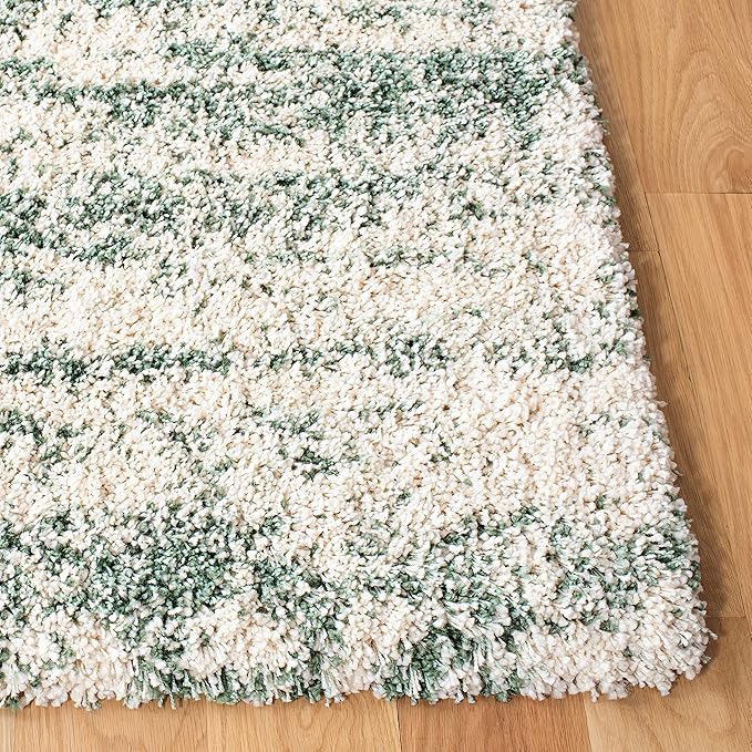 SAFAVIEH Hudson Shag Collection Area Rug - 6' x 9', Ivory & Green, Modern Design, Non-Shedding & Easy Care, 2-inch Thick Ideal for High Traffic Areas in Living Room, Bedroom (SGH206Y)