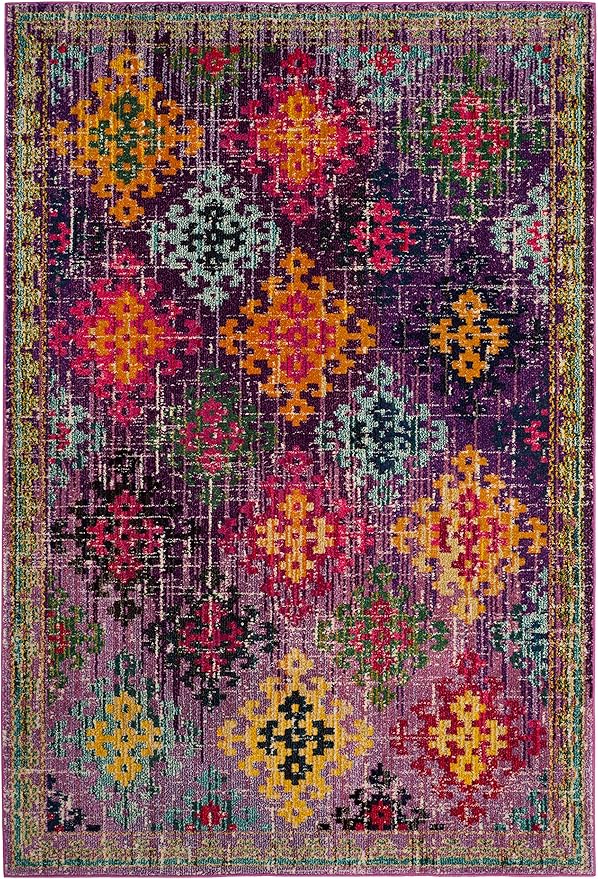 SAFAVIEH Monaco Collection Accent Rug - 4' x 5'7", Purple & Multi, Boho Diamond Trellis Design, Non-Shedding & Easy Care, Ideal for High Traffic Areas in Entryway, Living Room, Bedroom (MNC244P)
