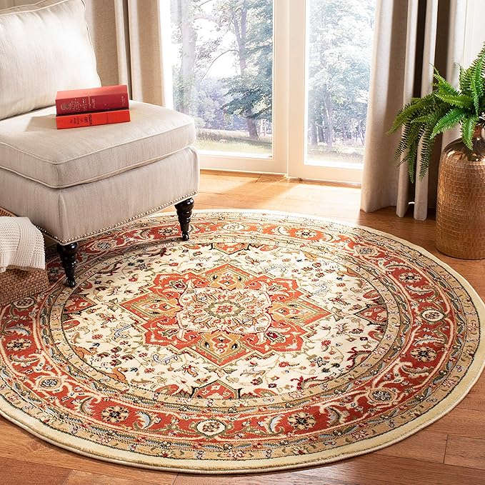 SAFAVIEH Lyndhurst Collection 12' Round Ivory / Rust LNH330R Traditional Oriental Non-Shedding Dining Room Entryway Foyer Living Room Bedroom Area Rug