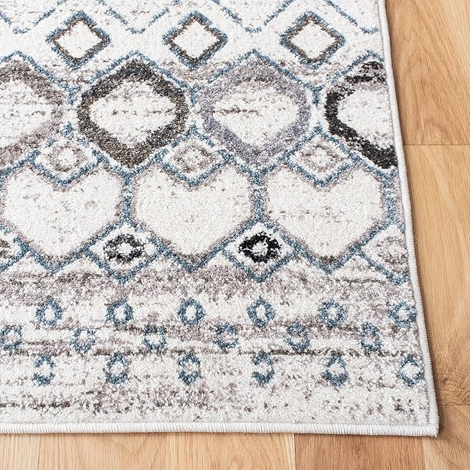SAFAVIEH Amsterdam Collection Area Rug - 6'7" x 9'2", Ivory & Grey, Moroccan Boho Design, Non-Shedding & Easy Care, Ideal for High Traffic Areas in Living Room, Bedroom (AMS108A)