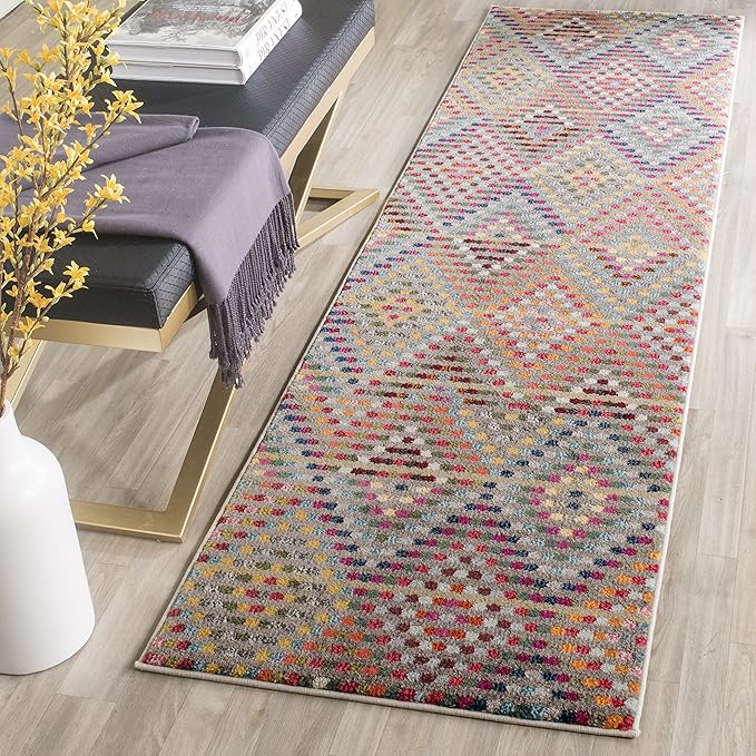 SAFAVIEH Monaco Collection Runner Rug - 2'2" x 10', Multi & Beige, Boho Diamond Design, Non-Shedding & Easy Care, Ideal for High Traffic Areas in Living Room, Bedroom (MNC204F)