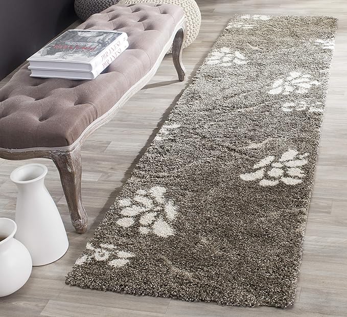 SAFAVIEH Florida Shag Collection Runner Rug - 2'3" x 8', Smoke & Beige, Floral Design, Non-Shedding & Easy Care, 1.2-inch Thick Ideal for High Traffic Areas in Living Room, Bedroom (SG464-7913)