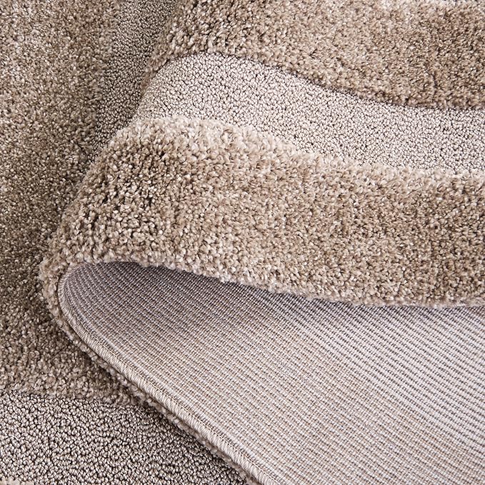 SAFAVIEH Florida Shag Collection Runner Rug - 2'3" x 8', Beige & Beige, Border Design, Non-Shedding & Easy Care, 1.2-inch Thick Ideal for High Traffic Areas in Living Room, Bedroom (SG454-1313)