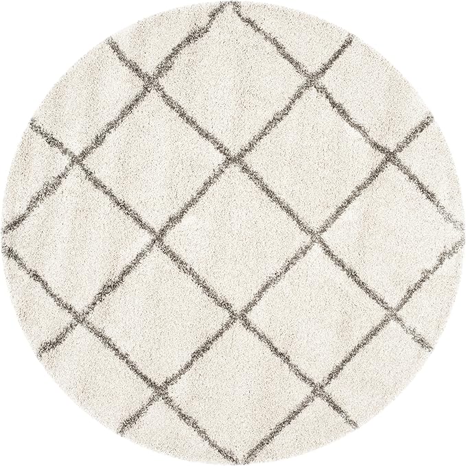 SAFAVIEH Hudson Shag Collection Area Rug - 7' Round, Ivory & Grey, Modern Trellis Design, Non-Shedding & Easy Care, 2-inch Thick Ideal for High Traffic Areas in Living Room, Bedroom (SGH281A)