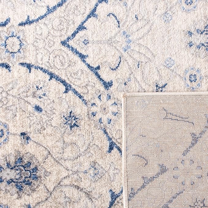 SAFAVIEH Brentwood Collection Area Rug - 9' x 12', Light Grey & Blue, Floral Damask Ogee Trellis Design, Non-Shedding & Easy Care, Ideal for High Traffic Areas in Living Room, Bedroom (BNT860G)