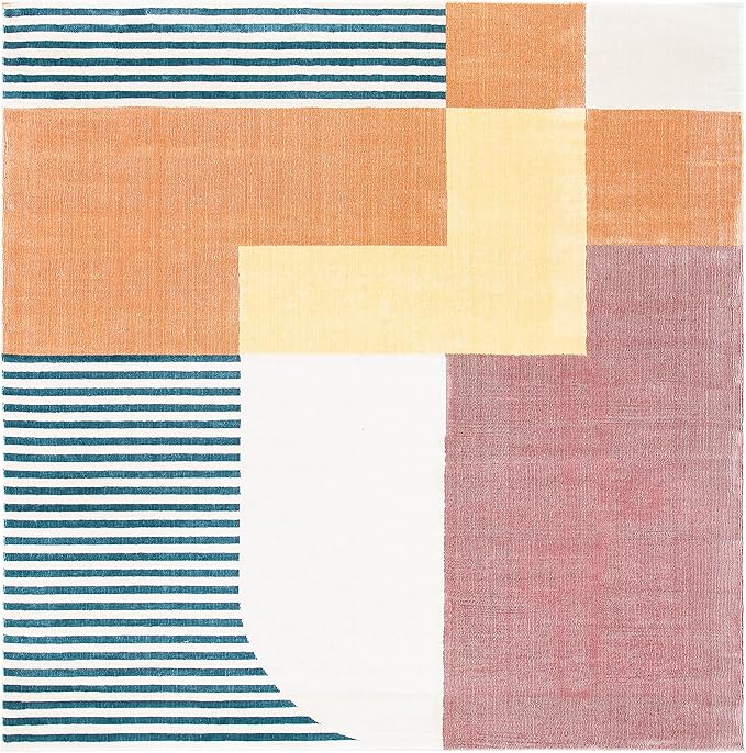 SAFAVIEH Orwell Collection Area Rug - 3' Square, Rust & Yellow, Mid-Century Modern Abstract Design, Non-Shedding & Easy Care, Ideal for High Traffic Areas in Living Room, Bedroom (ORW368P)