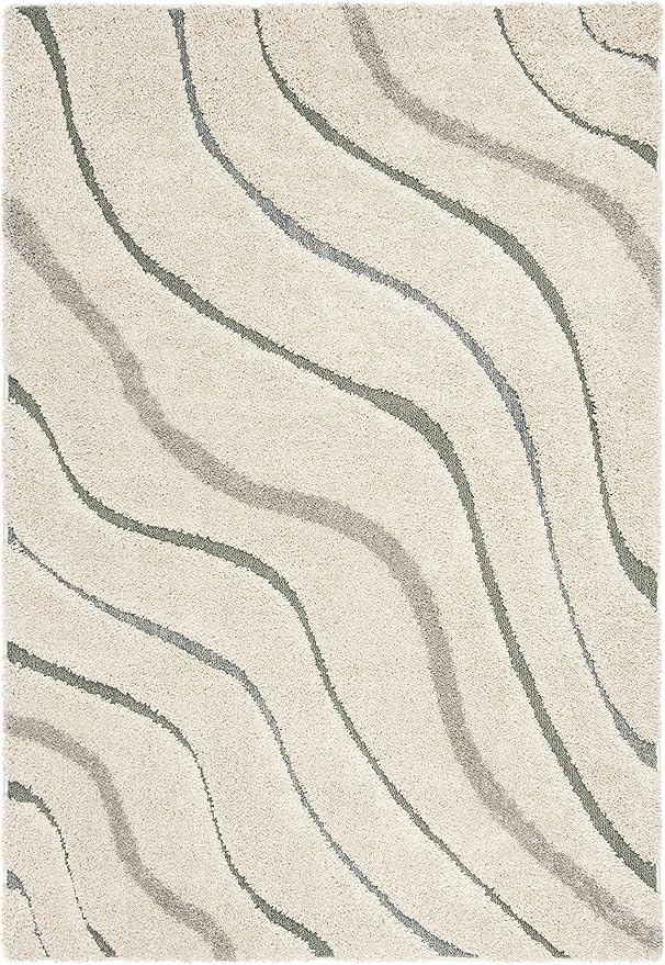 SAFAVIEH Florida Shag Collection Area Rug - 6' x 9', Cream & Light Blue, Non-Shedding & Easy Care, 1.2-inch Thick Ideal for High Traffic Areas in Living Room, Bedroom (SG472-1160)
