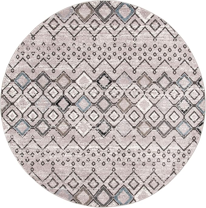 SAFAVIEH Amsterdam Collection 11' Round Light Grey / Brown AMS108F Moroccan Boho Non-Shedding Dining Room Entryway Foyer Living Room Bedroom Area Rug