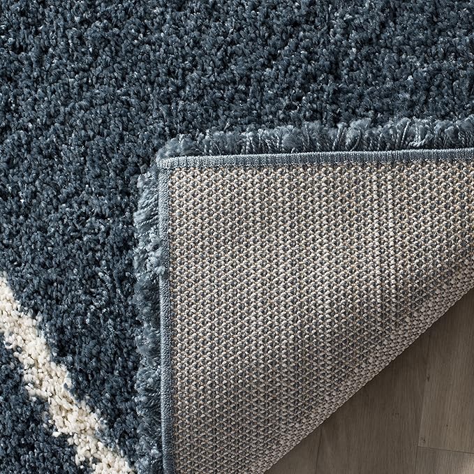 SAFAVIEH Hudson Shag Collection Runner Rug - 2'3" x 8', Slate Blue & Ivory, Modern Trellis Design, Non-Shedding & Easy Care, 2-inch Thick Ideal for High Traffic Areas in Living Room, Bedroom (SGH281L)