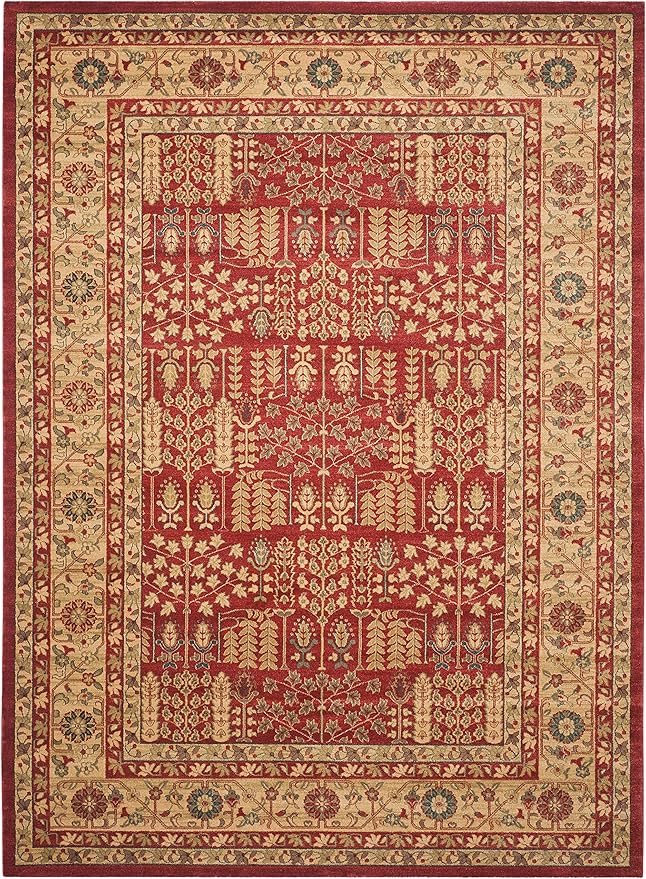 SAFAVIEH Mahal Collection Area Rug - 8' x 11', Red & Natural, Traditional Oriental Design, Non-Shedding & Easy Care, Ideal for High Traffic Areas in Living Room, Bedroom (MAH697A)