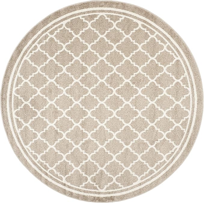 SAFAVIEH Amherst Collection Area Rug - 7' Round, Wheat & Beige, Moroccan Trellis Design, Non-Shedding & Easy Care, Ideal for High Traffic Areas in Living Room, Bedroom (AMT422S)