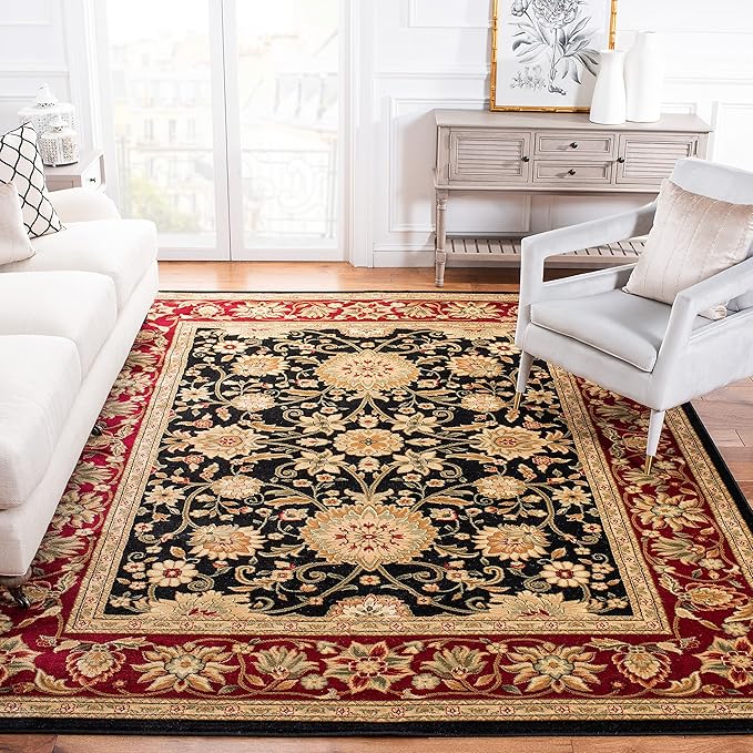 SAFAVIEH Lyndhurst Collection Area Rug - 8' Square, Black & Red, Traditional Oriental Design, Non-Shedding & Easy Care, Ideal for High Traffic Areas in Living Room, Bedroom (LNH212G)