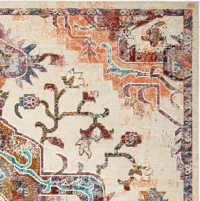 SAFAVIEH Crystal Collection Accent Rug - 4' x 6', Light Blue & Burgundy, Medallion Design, Non-Shedding & Easy Care, Ideal for High Traffic Areas in Entryway, Living Room, Bedroom (CRS501F)