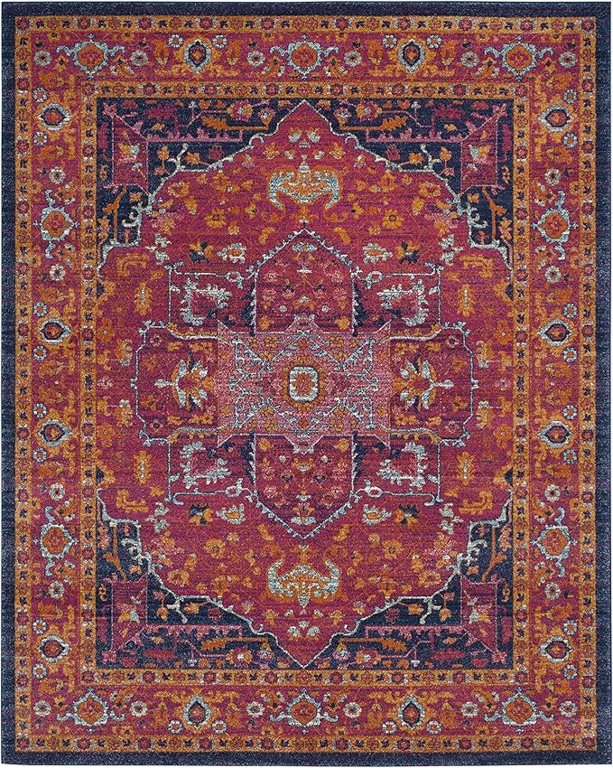 SAFAVIEH Evoke Collection 4' x 6' Fuchsia / Orange EVK275S Oriental Medallion Distressed Non-Shedding Living Room Bedroom Accent Rug