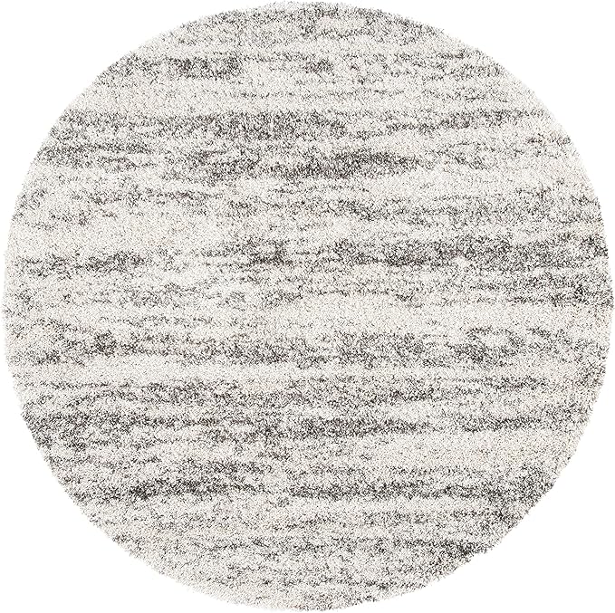 SAFAVIEH Hudson Shag Collection 7' Round Ivory/Grey SGH206A Modern Non-Shedding Living Room Bedroom Dining Room Entryway Plush 2-inch Thick Area Rug