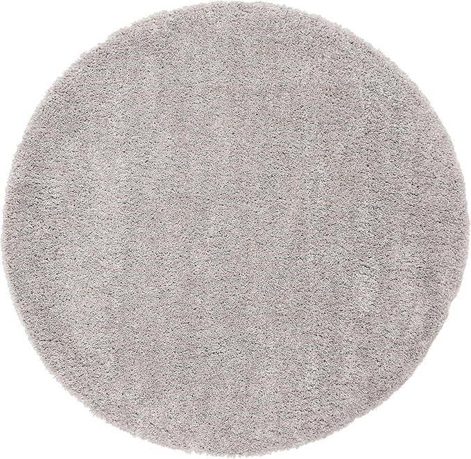 SAFAVIEH Fontana Shag Collection Area Rug - 8' Round, Grey, Solid Design, Non-Shedding & Easy Care, 2-inch Thick Ideal for High Traffic Areas in Living Room, Bedroom (FNT800F)