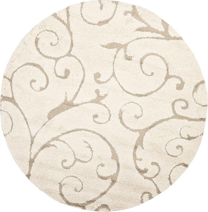 SAFAVIEH Florida Shag Collection Area Rug - 10' Round, Cream & Beige, Scroll Design, Non-Shedding & Easy to Clean, High-Low Plush Pile, Ideal for Living Room, Bedroom, Dining Space (SG455-1113)