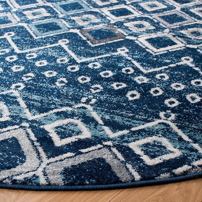 SAFAVIEH Amsterdam Collection 3' Round Navy/Beige AMS108N Moroccan Boho Non-Shedding Entryway Foyer Living Room Bedroom Kitchen Area Rug