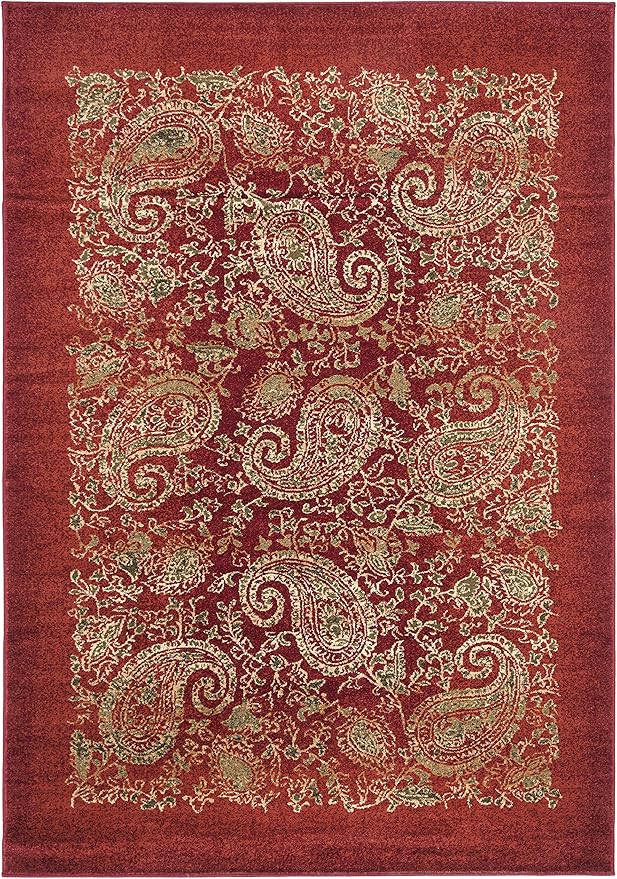 SAFAVIEH Lyndhurst Collection Area Rug - 5'3" x 7'6", Red & Multi, Traditional Paisley Design, Non-Shedding & Easy Care, Ideal for High Traffic Areas in Living Room, Bedroom (LNH224B)