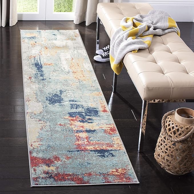 SAFAVIEH Jasper Collection Runner Rug - 2' x 14', Grey & Red, Modern Abstract Design, Non-Shedding & Easy Care, Ideal for High Traffic Areas in Living Room, Bedroom (JSP101C)