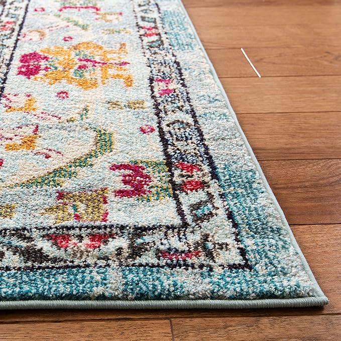SAFAVIEH Monaco Collection Area Rug - 2'2" x 4', Light Blue & Fuchsia, Non-Shedding & Easy to Clean, Distressed Medallion Design, Ideal for Front Door, Kitchen, Entryway, Accent Space (MNC243J)