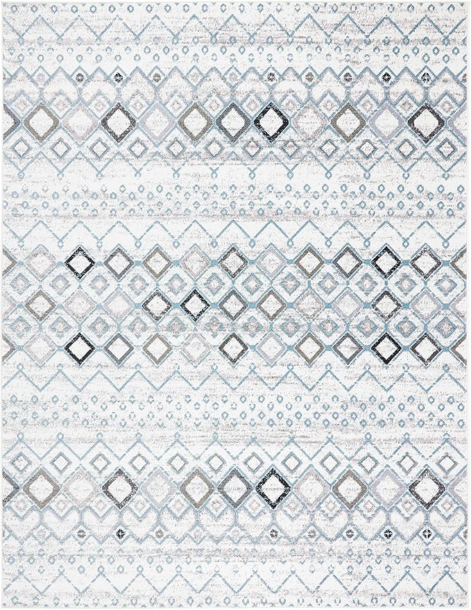 SAFAVIEH Amsterdam Collection X-Large Area Rug - 11' x 15', Ivory & Grey, Moroccan Boho Design, Non-Shedding & Easy Care, Ideal for High Traffic Areas in Living Room, Bedroom (AMS108A)