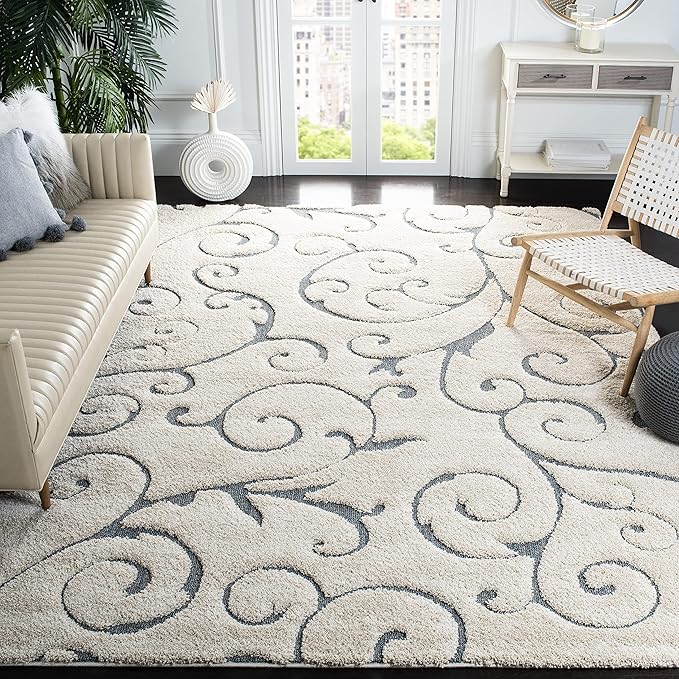 SAFAVIEH Area Rug 11x15 - Florida Shag Collection - Large - Beige & Blue Grey, Non-Shedding & Easy Care, High-Low Plush Pile, Ideal for High Traffic Areas in Living Room, Bedroom (SG455-1155)