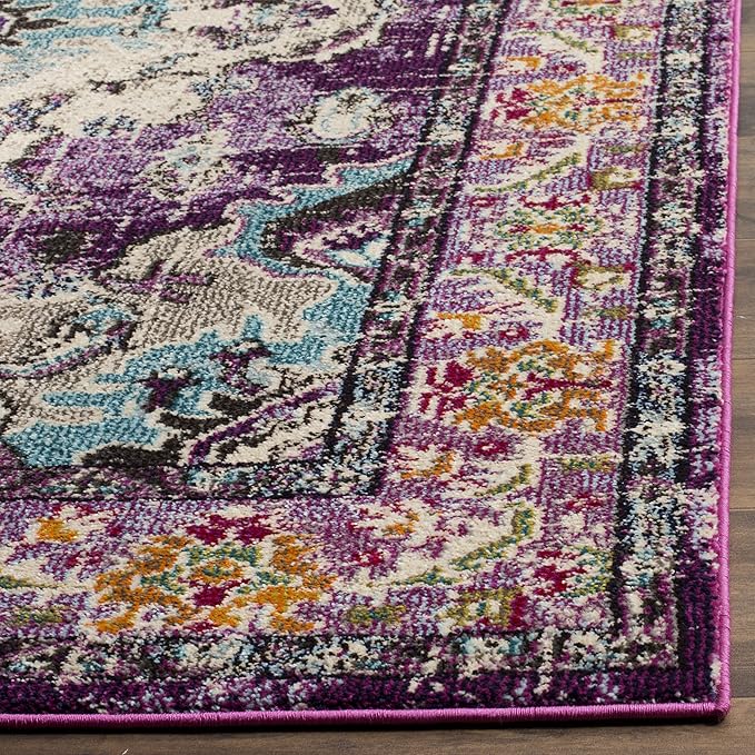 SAFAVIEH Monaco Collection Area Rug - 8' x 10', Violet & Light Blue, Non-Shedding & Easy to Clean, Distressed Medallion Design, Ideal for Living Room, Bedroom, Dining Space (MNC243L)